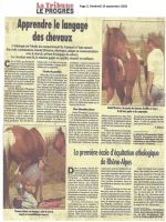ART 2003.09.19 LA TRIBUNE LE PROGRES Daniel Silvestre Apprendre le langage des chevaux, p.3