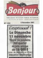 ART 2001.11.06 BONJOUR Vente poulains education ethologique a Perigneux