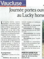 ART 2013.09.05 VAUCLUSE MATIN Journee Portes Ouvertes au LUCKY HORSE
